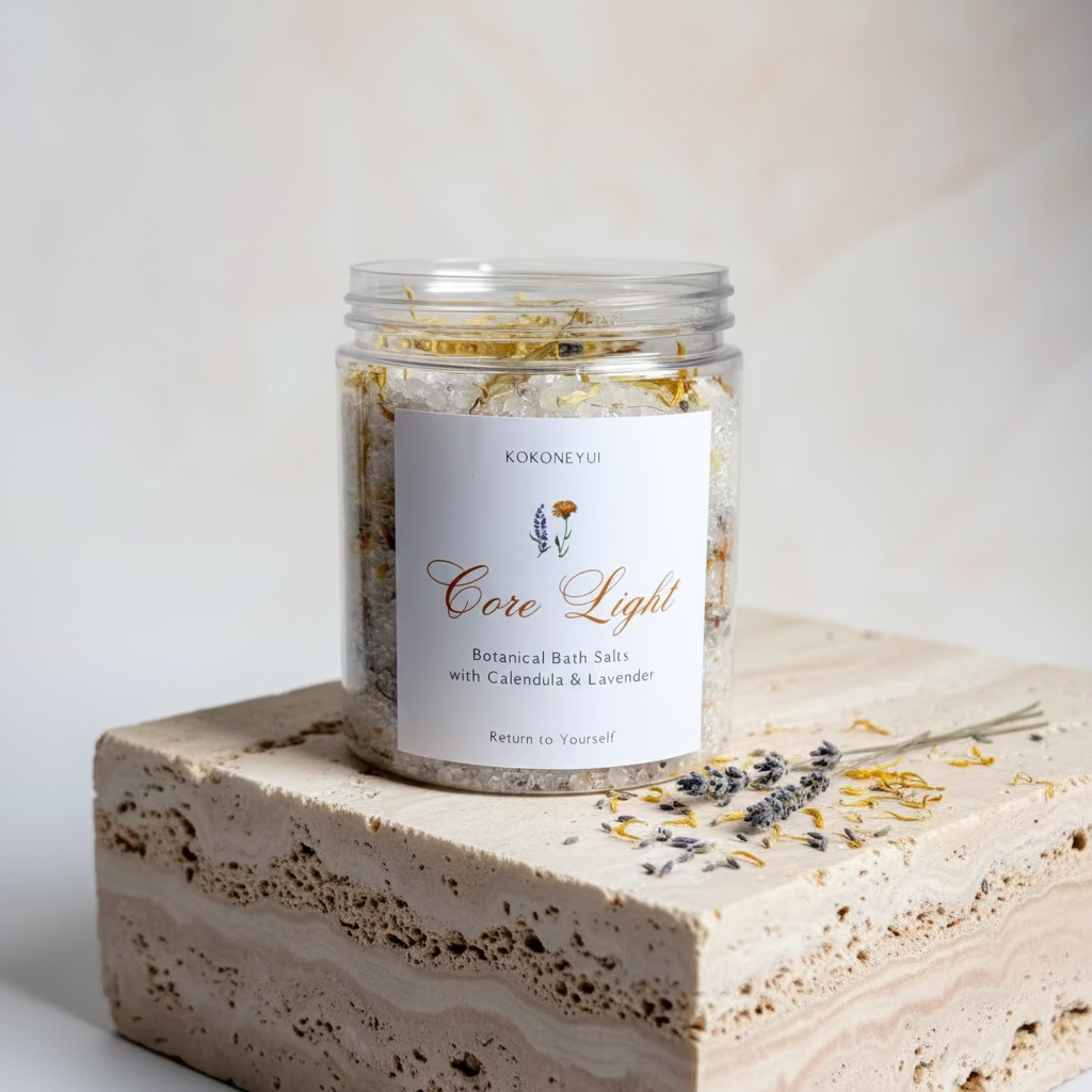 Jar of bath salts with a label &