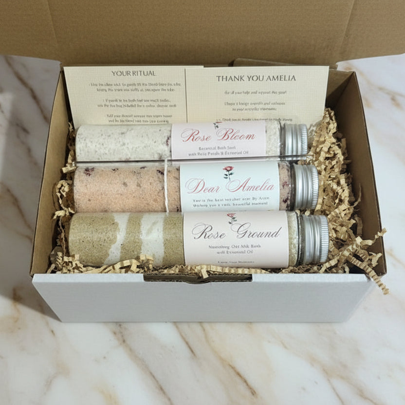 Rose Aura Collection — 3種のローズリチュアル バスソルトセット(110g テストチューブ)