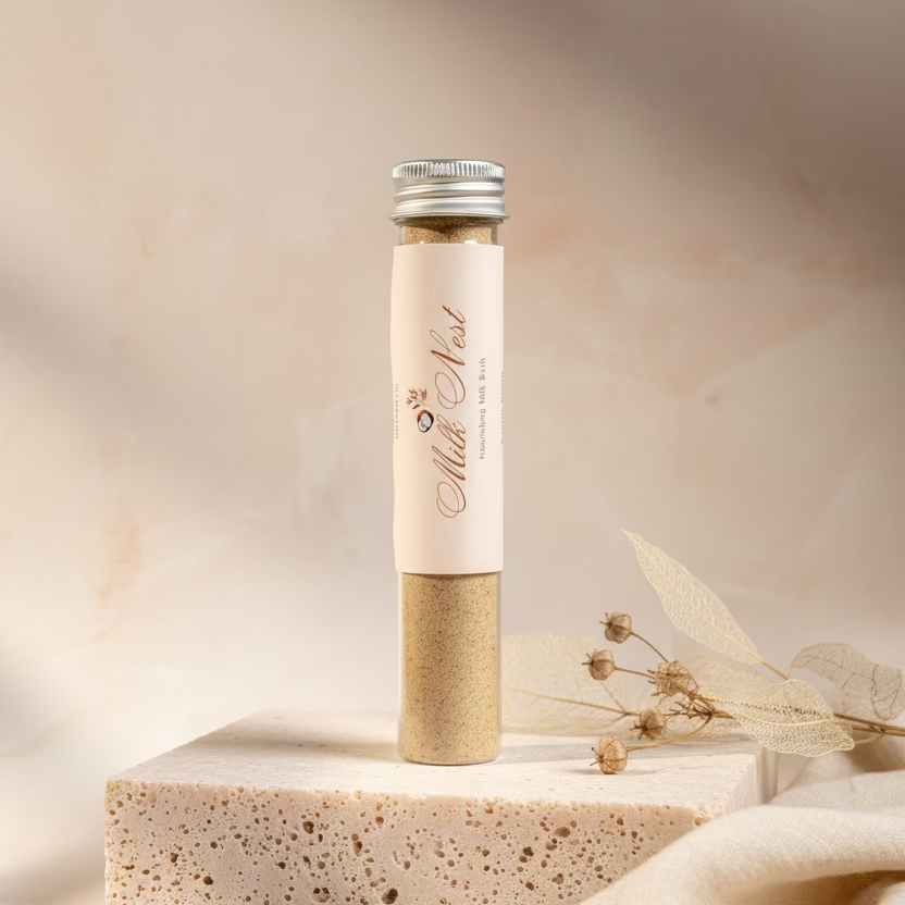Milk Nest Bath milk on a light gray background