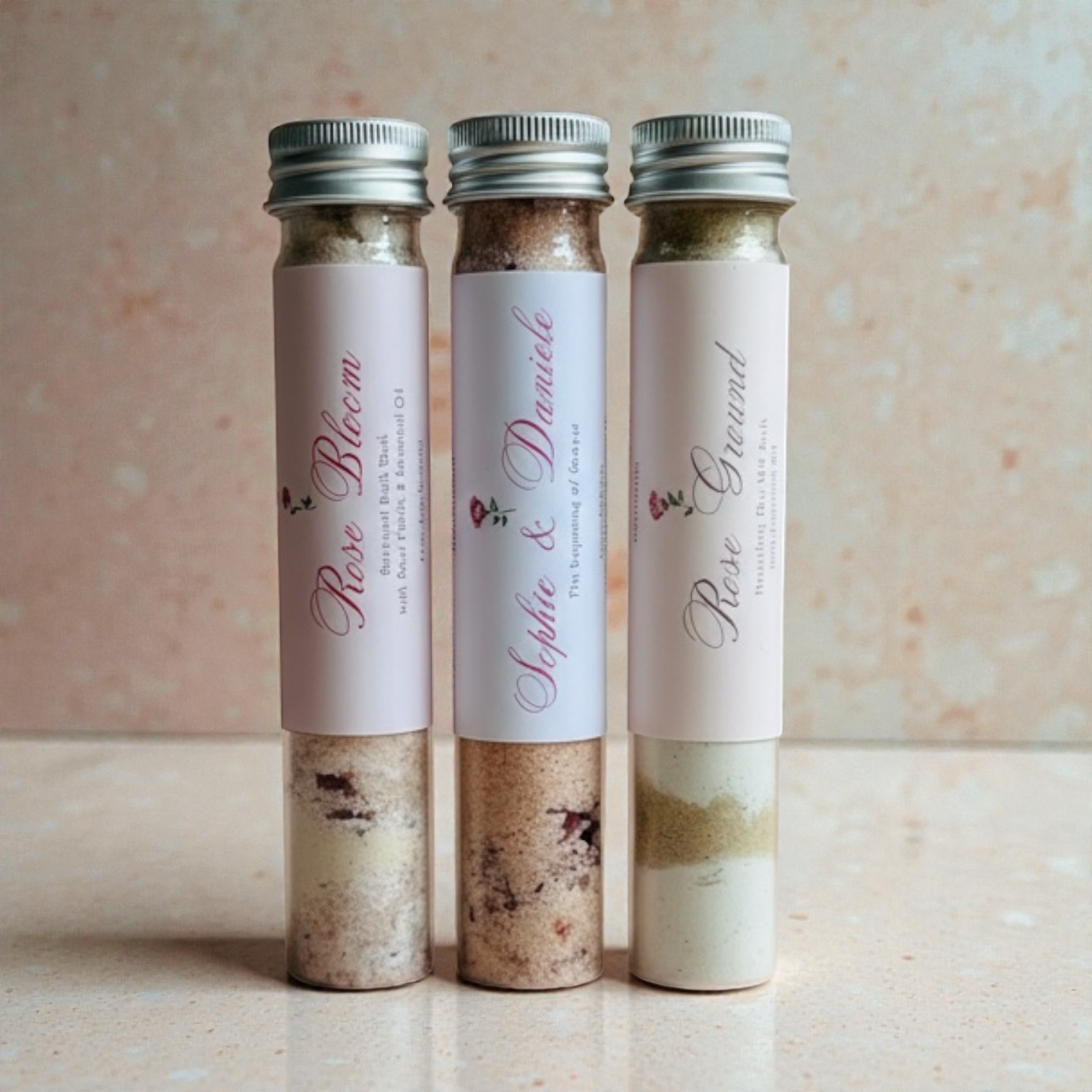 Rose Aura Collection — 3種のローズリチュアル バスソルトセット(60g テストチューブ)