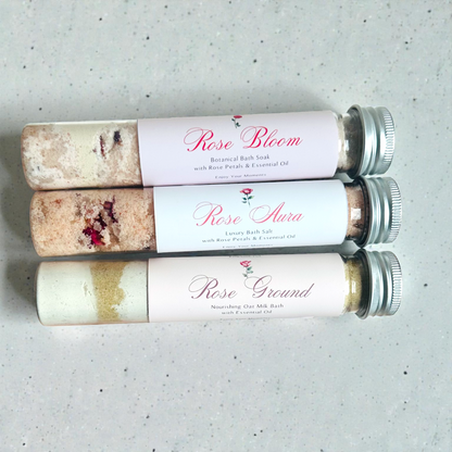 Rose Aura Collection — 3種のローズリチュアル バスソルトセット（60g テストチューブ）
