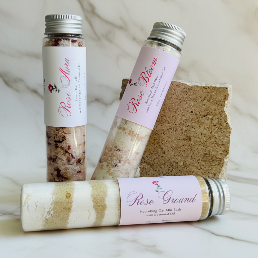 Rose Aura Collection — 3種のローズリチュアル バスソルトセット（110g テストチューブ）