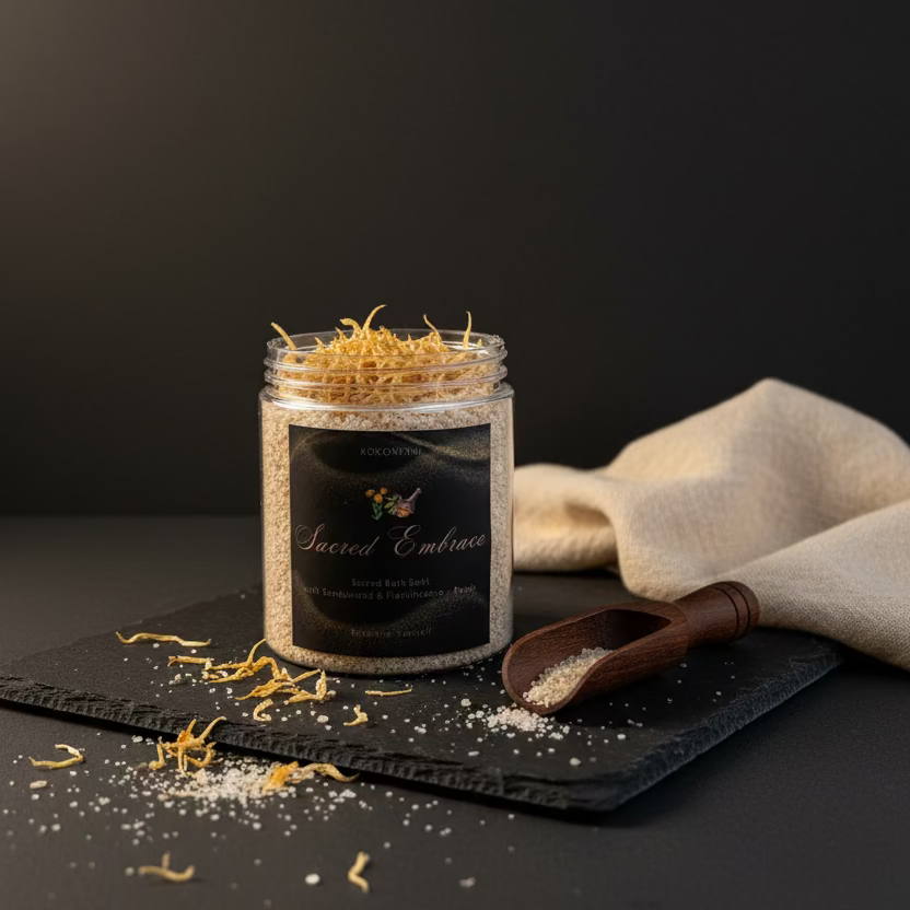 Jar of bath soak labeled &