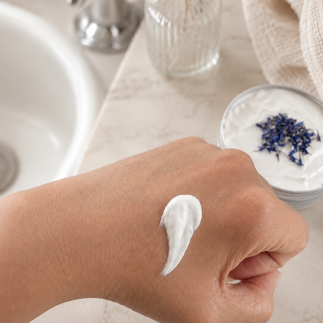 Body cream on hand