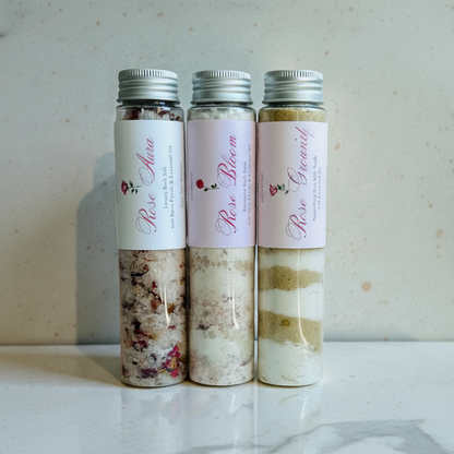 Rose Aura Collection — 3種のローズリチュアル バスソルトセット（110g テストチューブ）