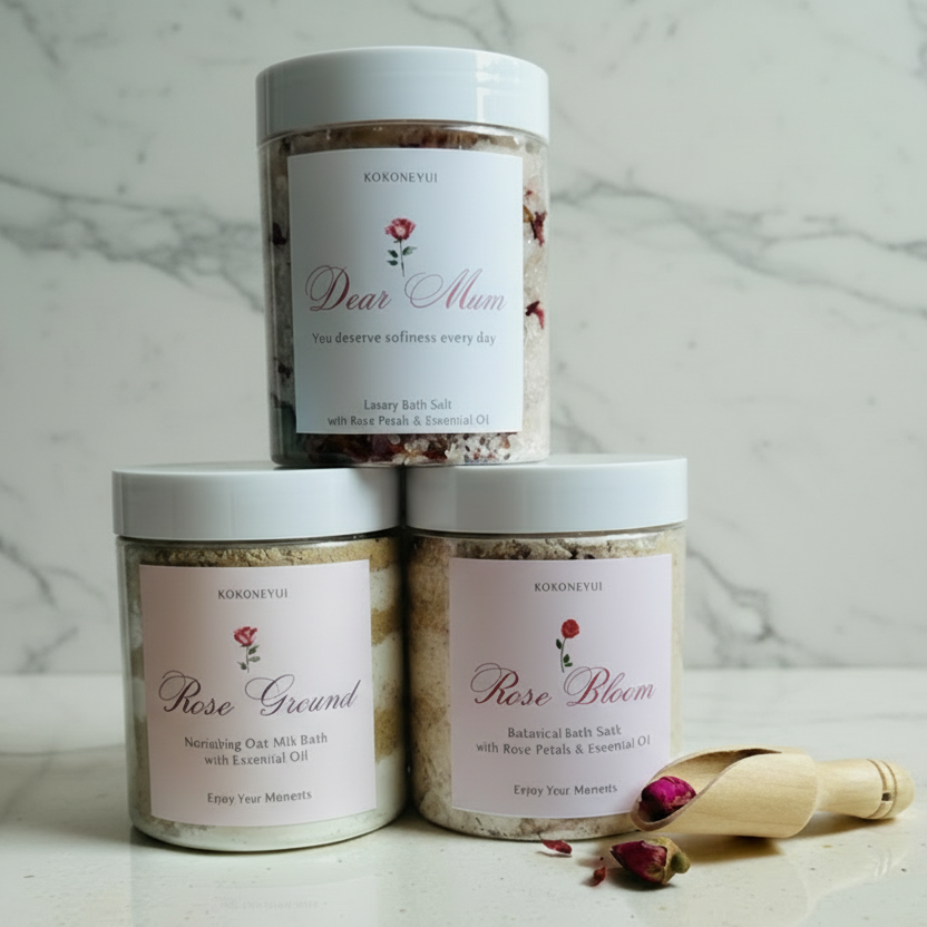 Rose Aura Collection — 3種のローズリチュアルバスソルトセット（250g フルサイズジャー）